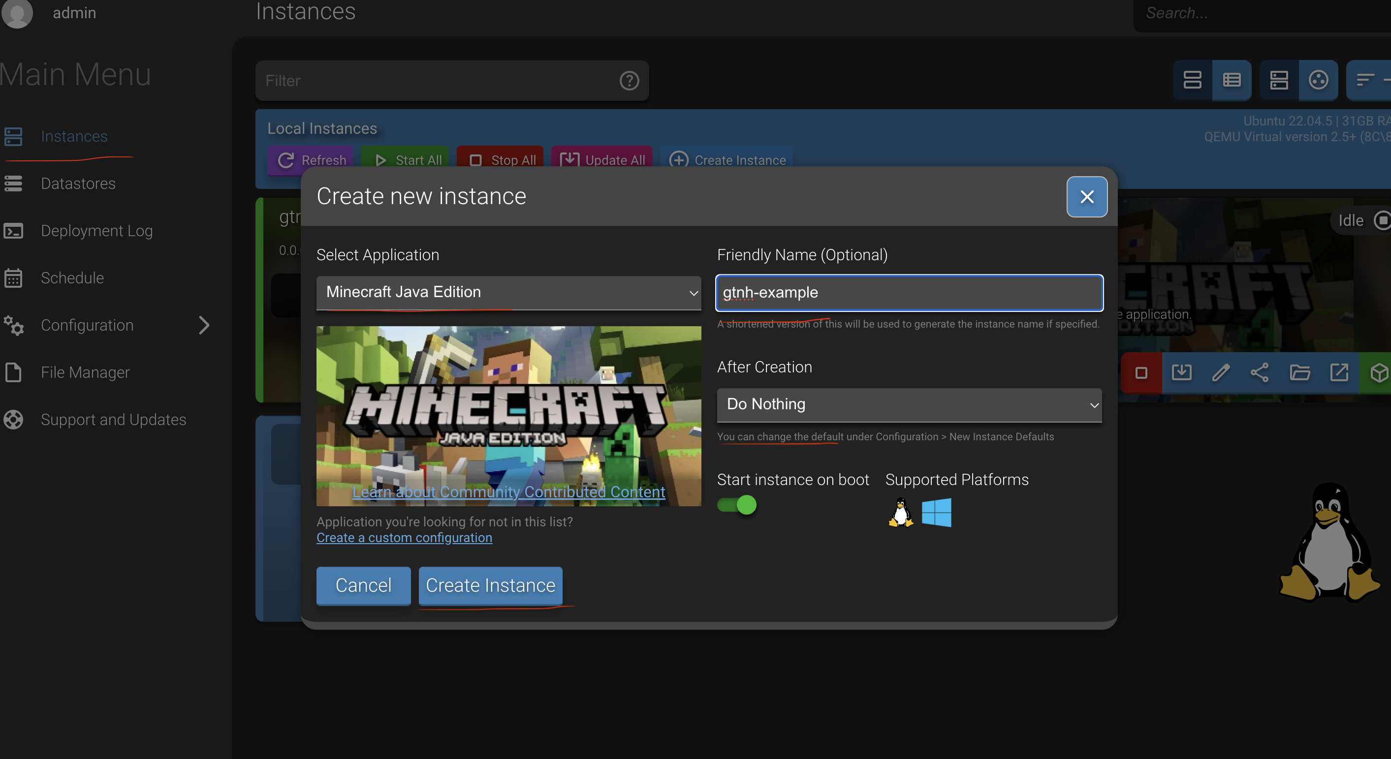 Create a Minecraft Java Edition AMP instance