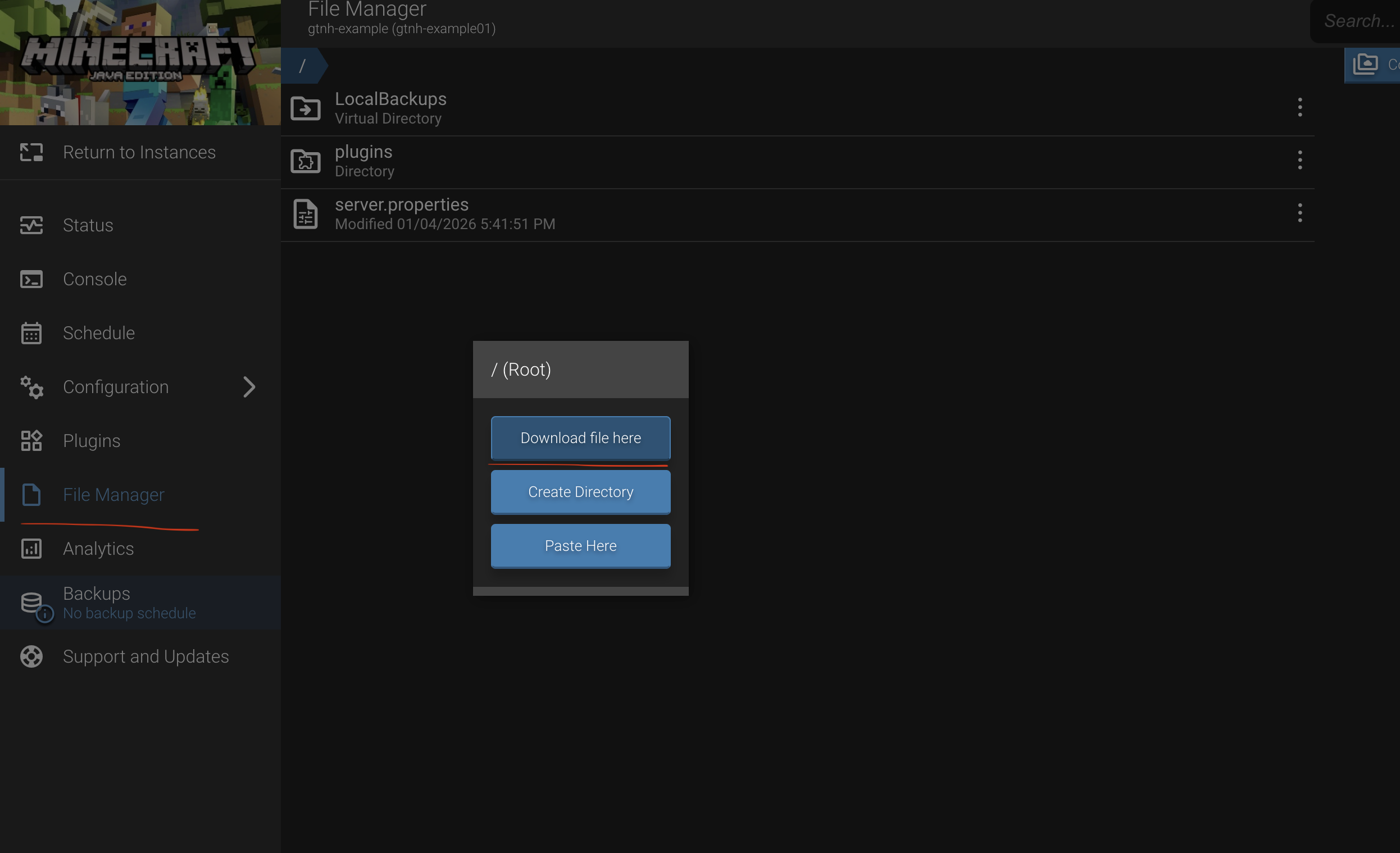 Open the AMP instance file manager
