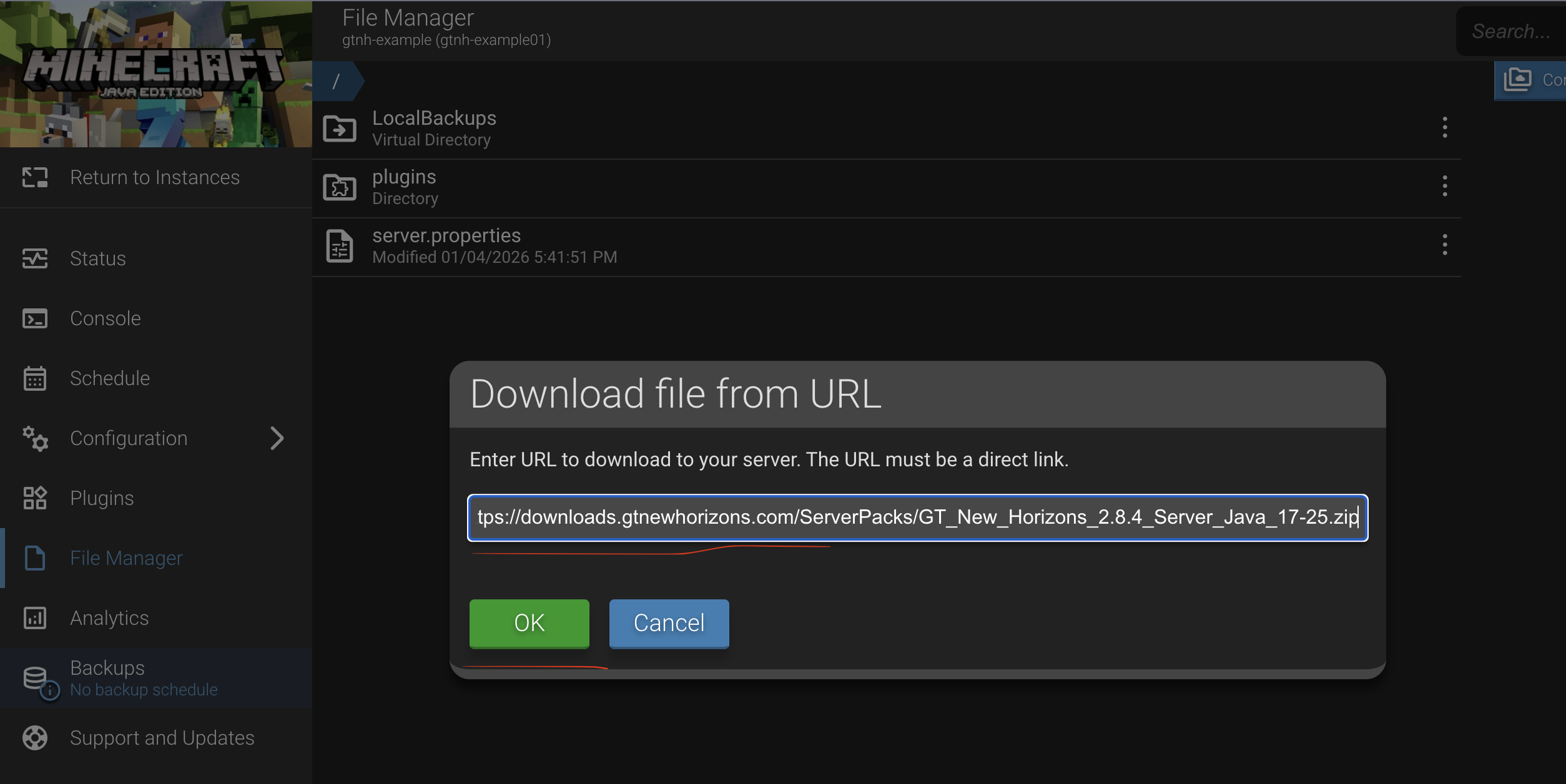 Download a file into the AMP file manager