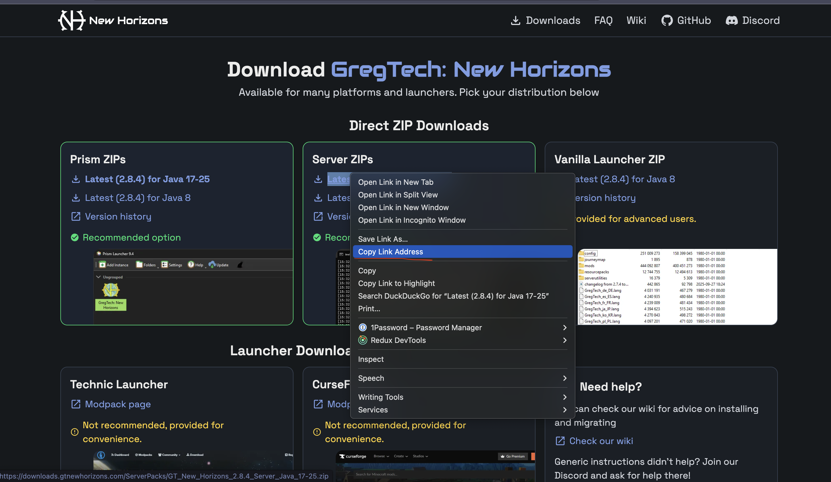 GTNH server files download page