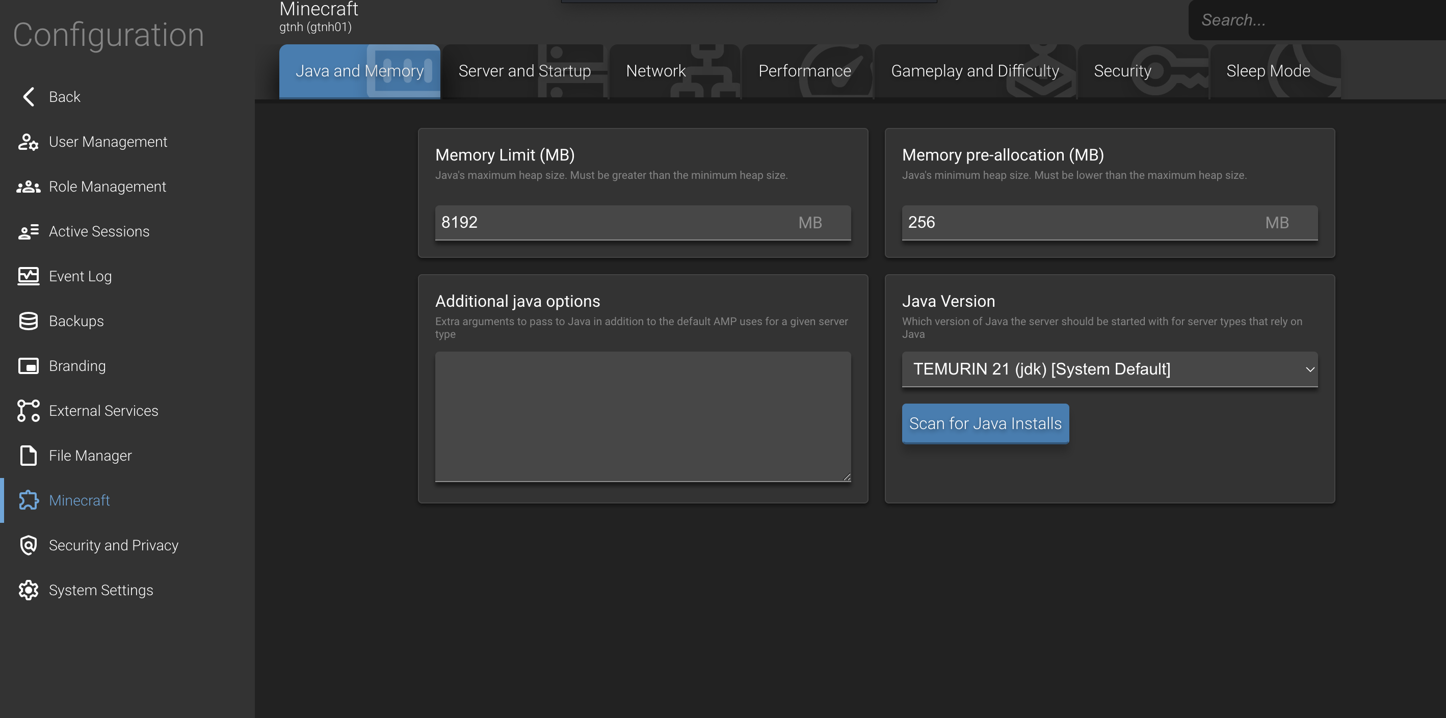 AMP Java and memory settings for GTNH